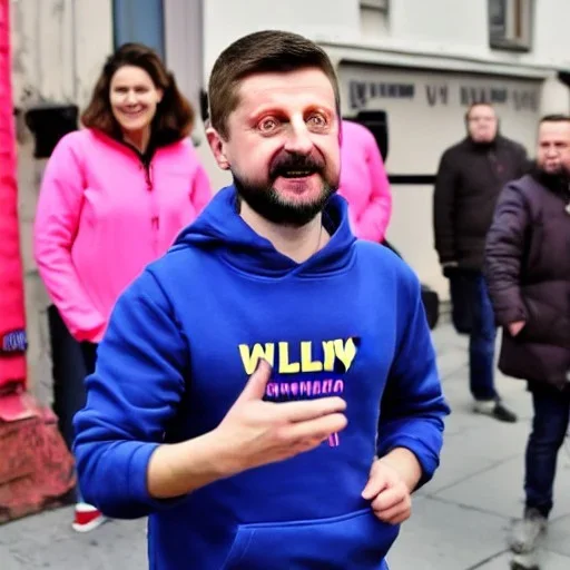 Volodymyr Zelensky WITH A BEARD wearing PINK SWEATSHIRT