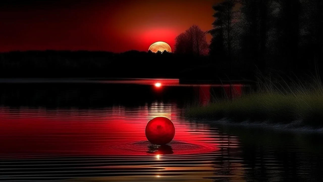 The red moon rose over the crystal lake