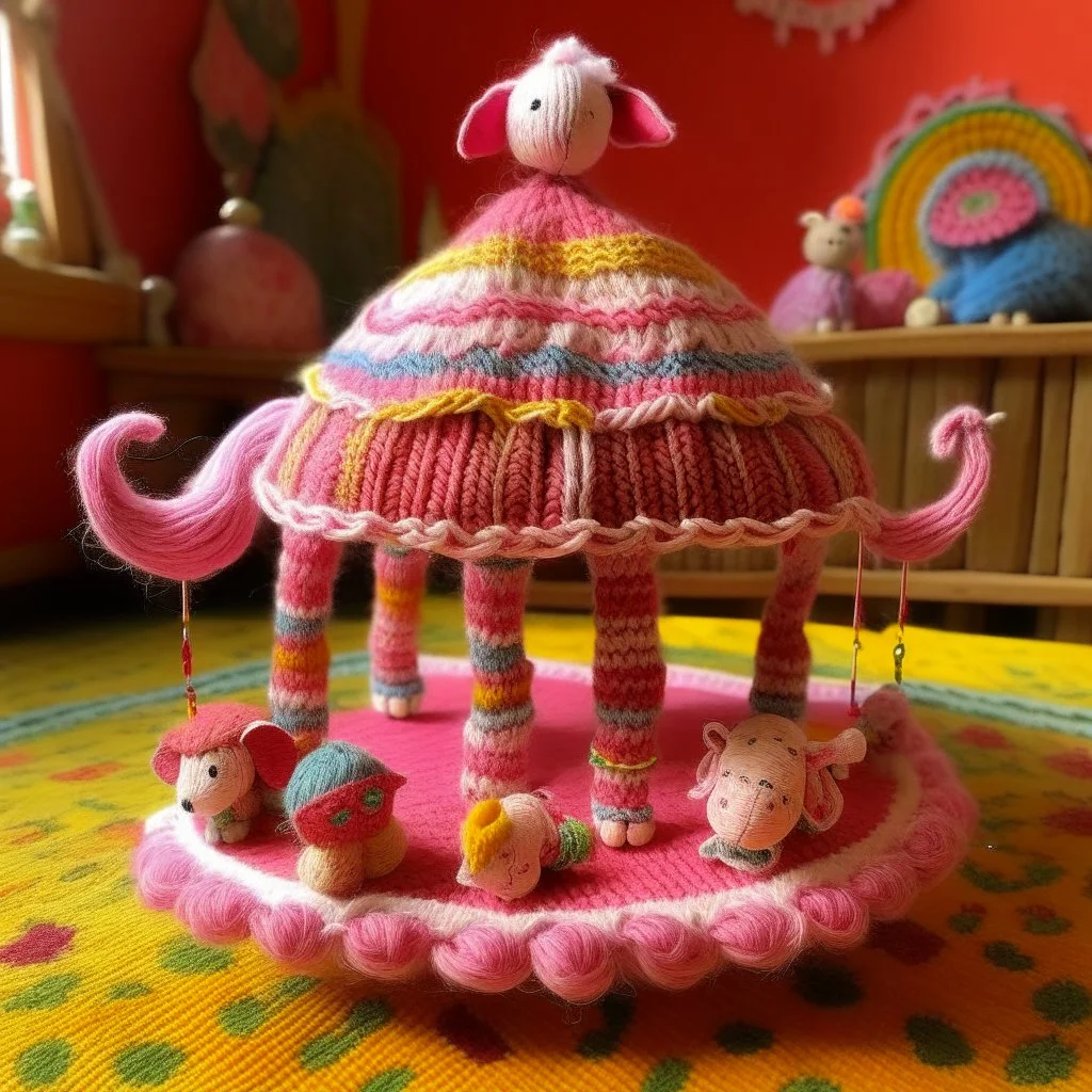 A pink magical circus designed in Navajo yarn