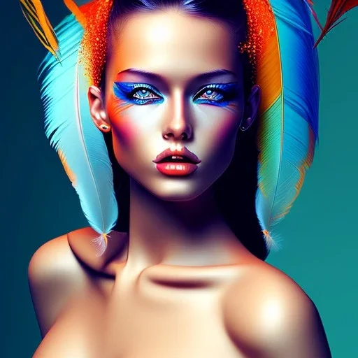 beautiful women with colorful feathers