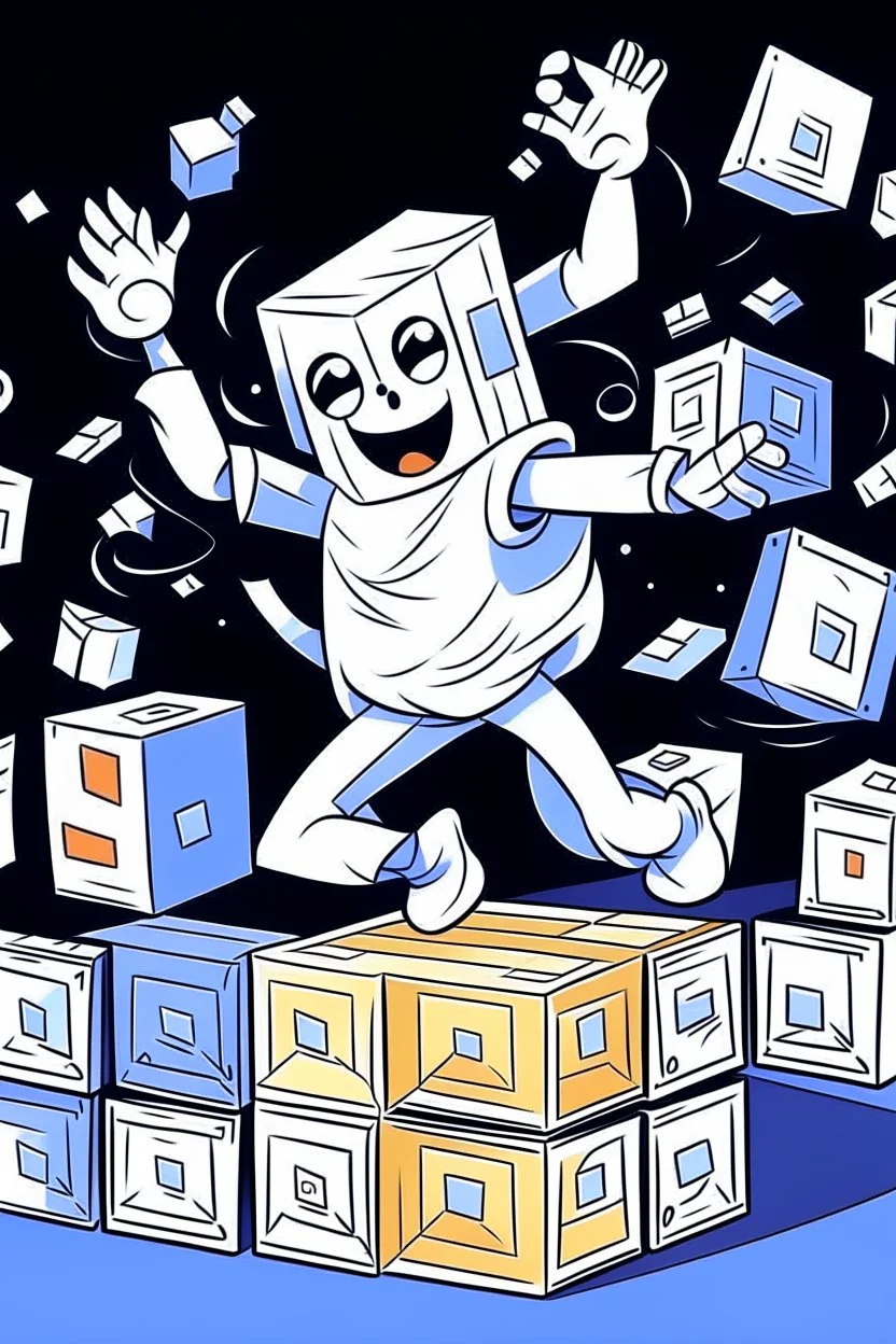 GHOST SQUARE BOXES CARTOON DANCING STYLE OF HIROKU OGAI