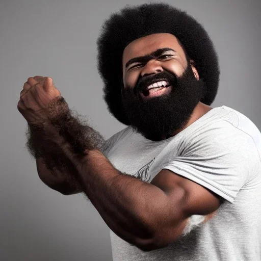 Muscular afroman with saber tooth teeth and muslim beard