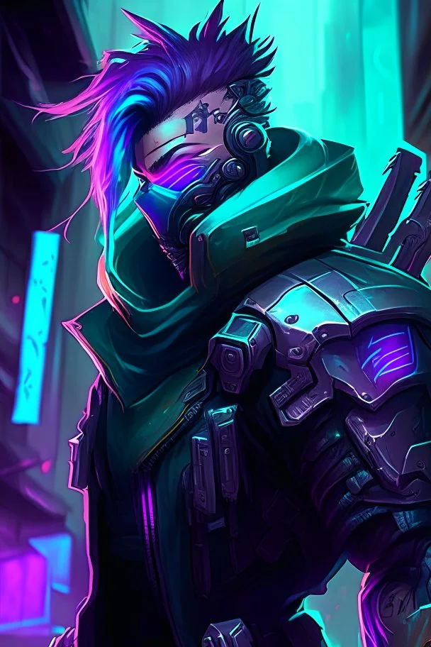 Shen from league of legends in cyberpunk style