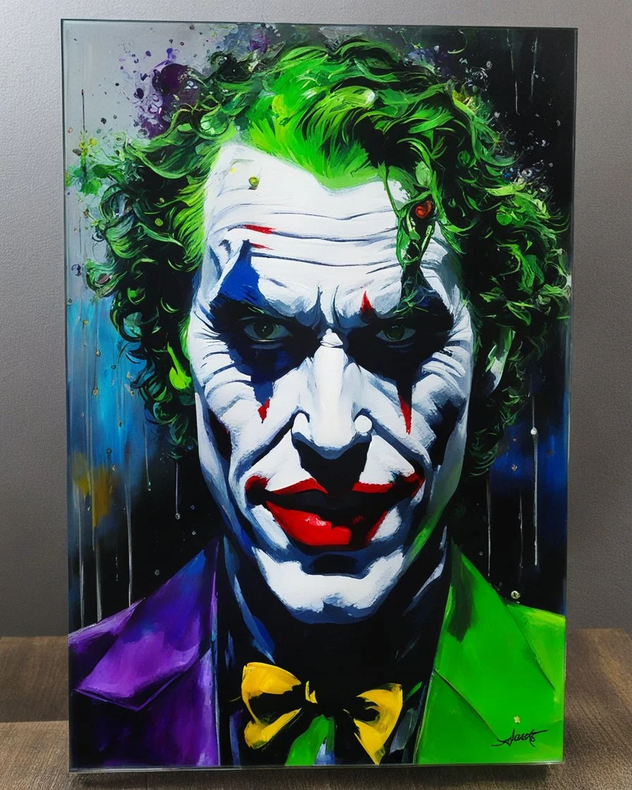 Joker face in acrylics glass art