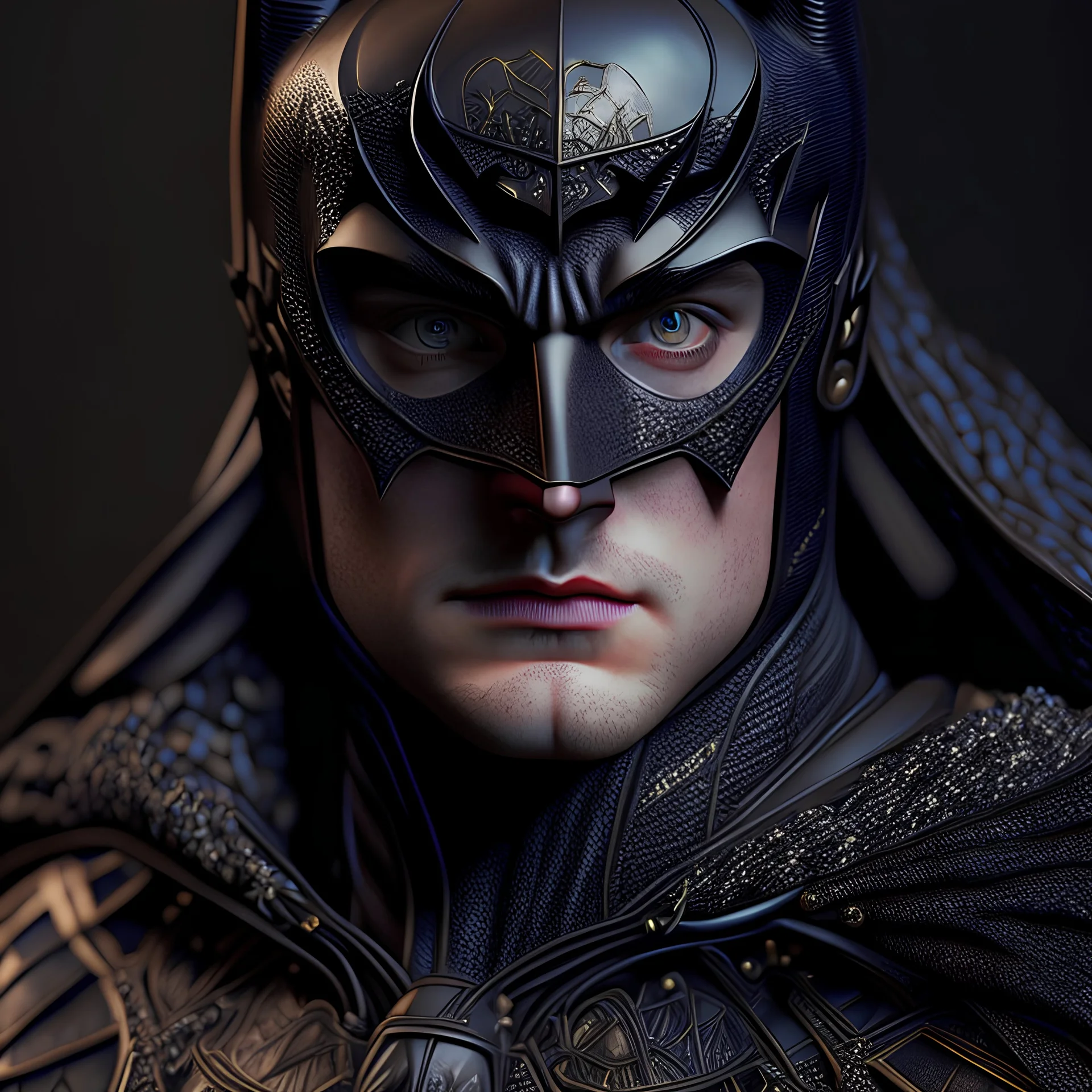 Human version of Batman hyper-realistically intricate hyper-detailed 8k artwork