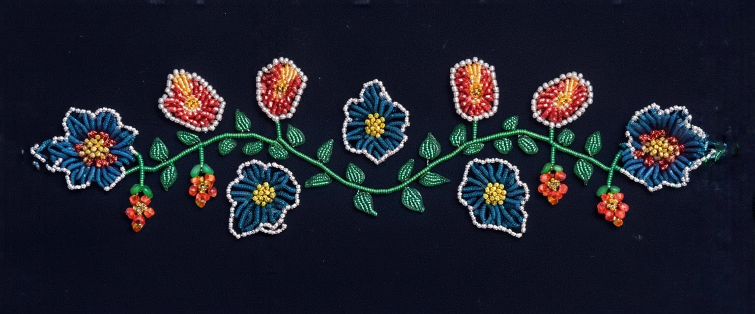 beaded flowers and leaves