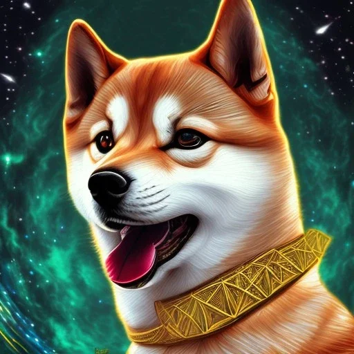 shiba inu doge, cosmic aura, sacred geometry, ethereal