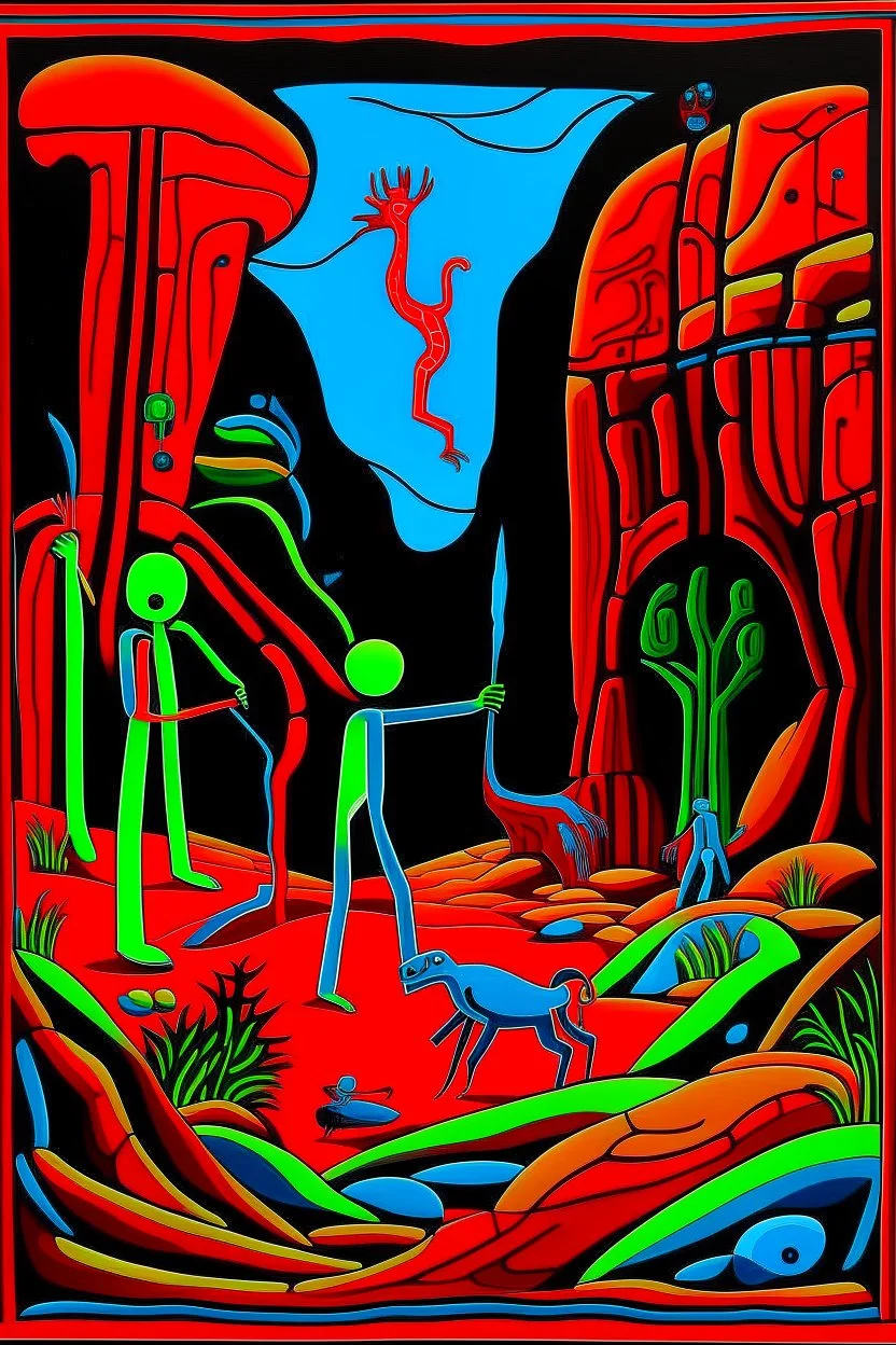 STICK MAN CAVE PAINTING in the style of Hiroshi Nagai