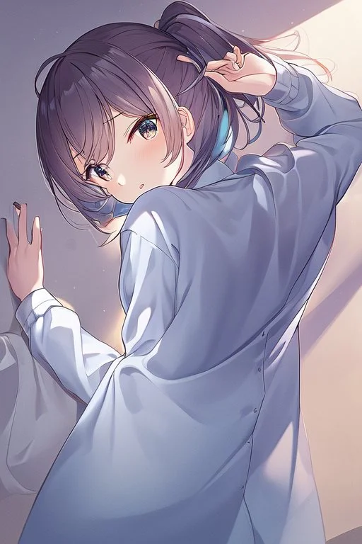 anime waifu wearing a pyjama shirt with her back turned