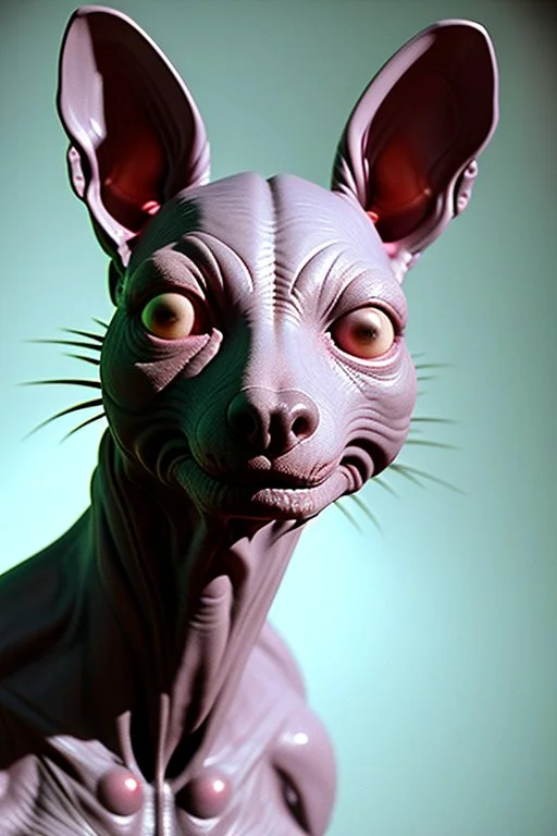 Alien Hairless dog,realistic photo, concept art, retro style, smooth, unreal engine 5, god lights, ray tracing, RTX, lumen lighting, ultra detail, volumetric lighting, 3d.