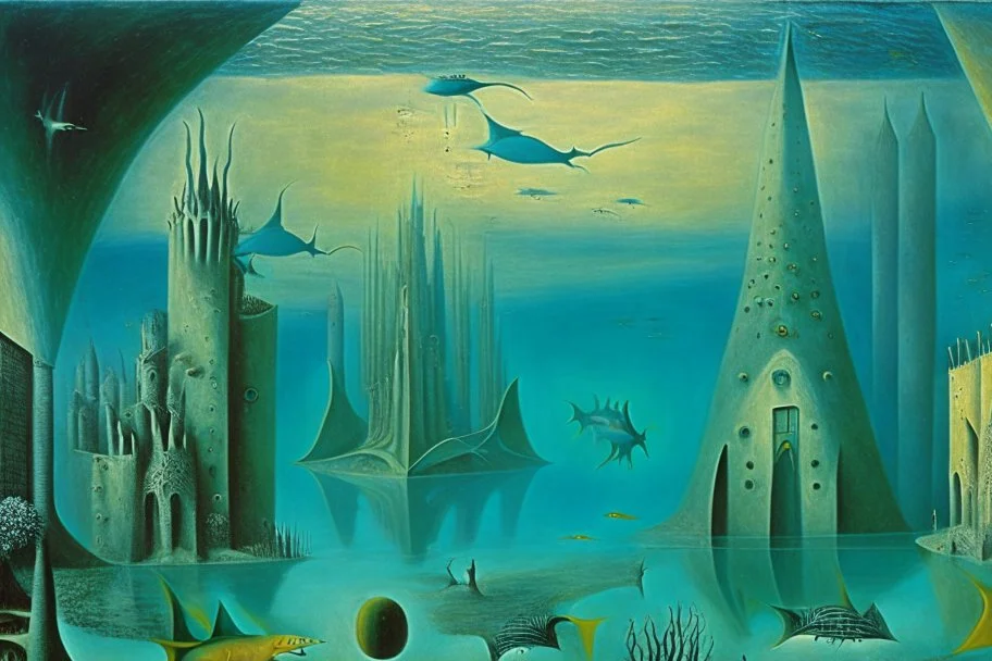 An underwater city by "Leonora Carrington" and "Max Ernst"