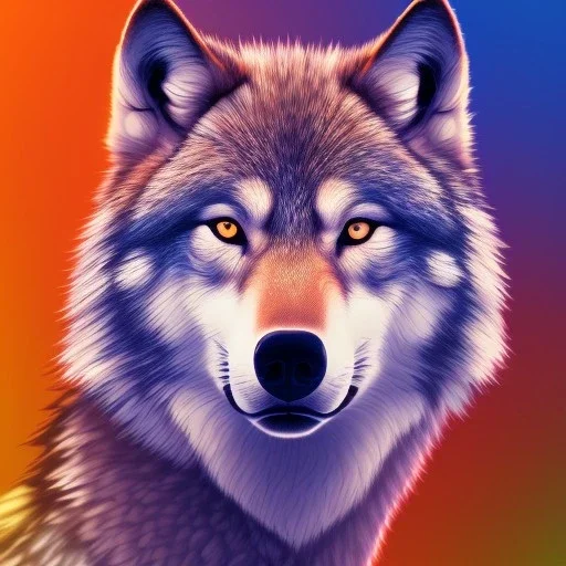 Wolf, red, orange, yellow, green, blue, purple, masterpiece, expert, 8K, hyperrealism, sharp focus, cinematic lighting