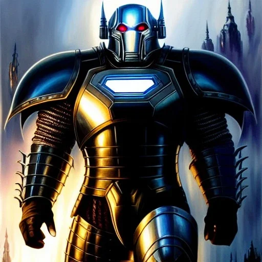 Ultra detailed fullbody Portrait in oil on canvas of Iron Monger Villain with armor ,extremely detailed digital painting, extremely detailed face,crystal clear Big Glowing eyes, mystical colors ,perfectly centered image, perfect composition, rim light, beautiful lighting, 8k, stunning scene, raytracing, anatomically correct, in the style of robert e howard and Ken Kelley and Ohrai Noriyoshi and Simon Bisley and tomzj1