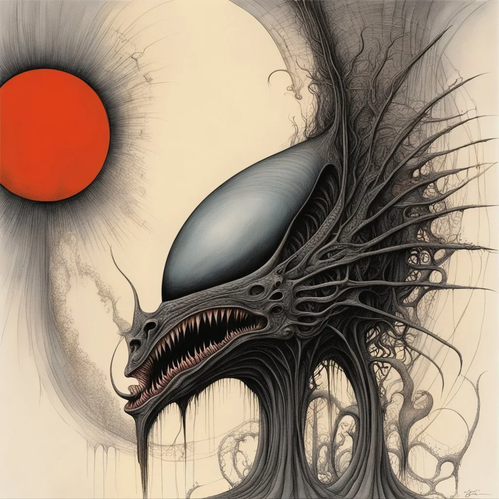 by Gerald Scarfe and Tomasz Setowski, oddball daydream, fear is all you know, eclipses were made to be broken, phobia, abstract surrealism, moody, sinister, profound, dramatic, high resolution, creepy, pen and ink illustration, horror, by H.R Giger