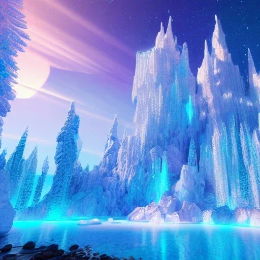 castello di cristallo bianco e oro ， cascata, diamanti, aurora boreale, astronave, sole liscio e luminoso ， atmosfera di luce soffusa, effetto luce ， vaporwave colorato, concept art, dettaglio liscio ed estremamente nitido, dettaglio finemente regolato, altissima definizione , 8 k, motore irreale 5, messa a fuoco ultra nitida