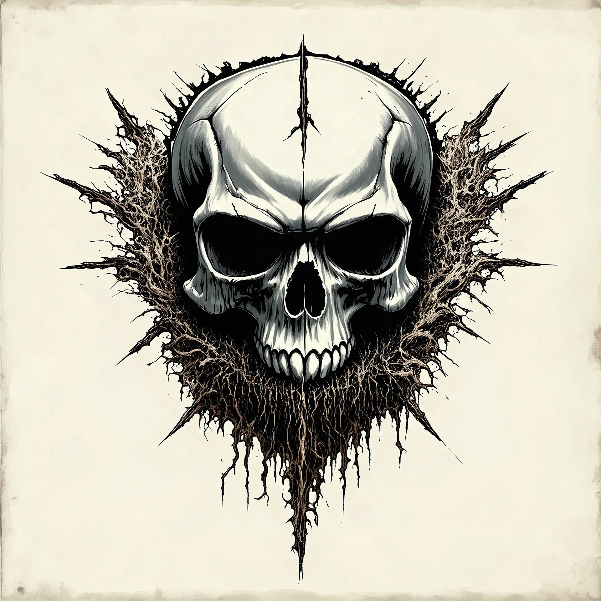 Motorhead style skull logo in the style of Zdzisław Beksiński