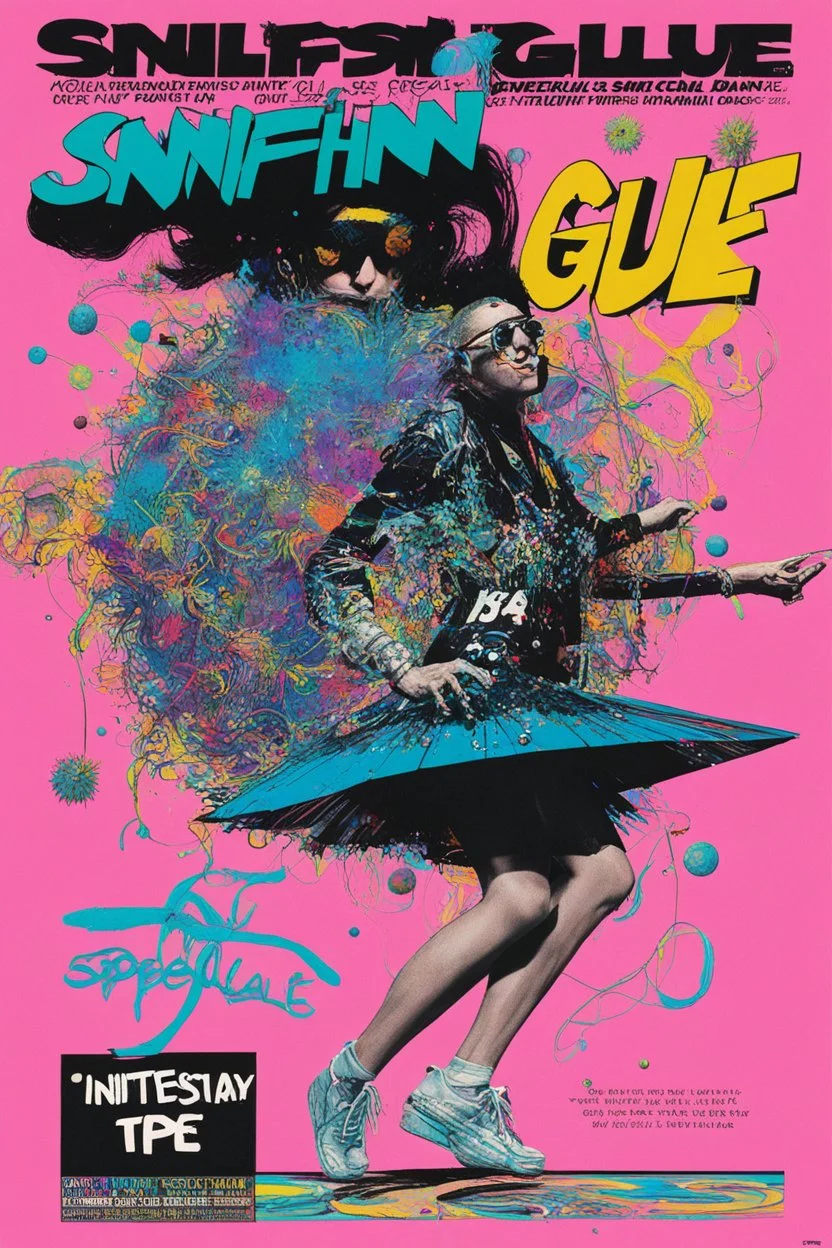 SNIFFIN’ GLUE magazine high res photo cover by Ralph Steadman: special psychedelic tape infinite loop dance; guest star : DJ specials