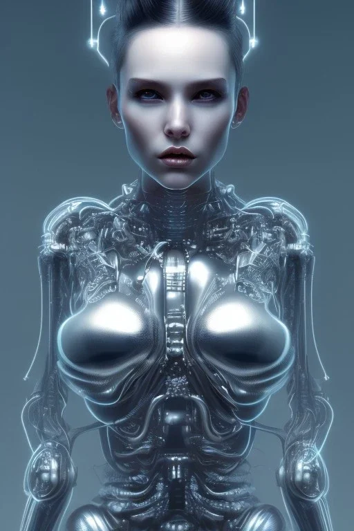 cyberpunk, chrome body, women, portrai, open mouth, perfect skin, tron, cyborg , perfekt, real, dream, hr giger