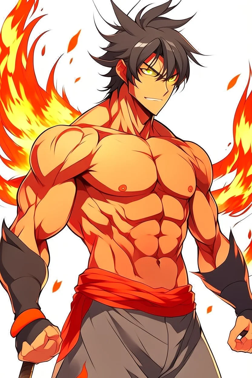 The same photo anime with medium muscles but with a katana sword