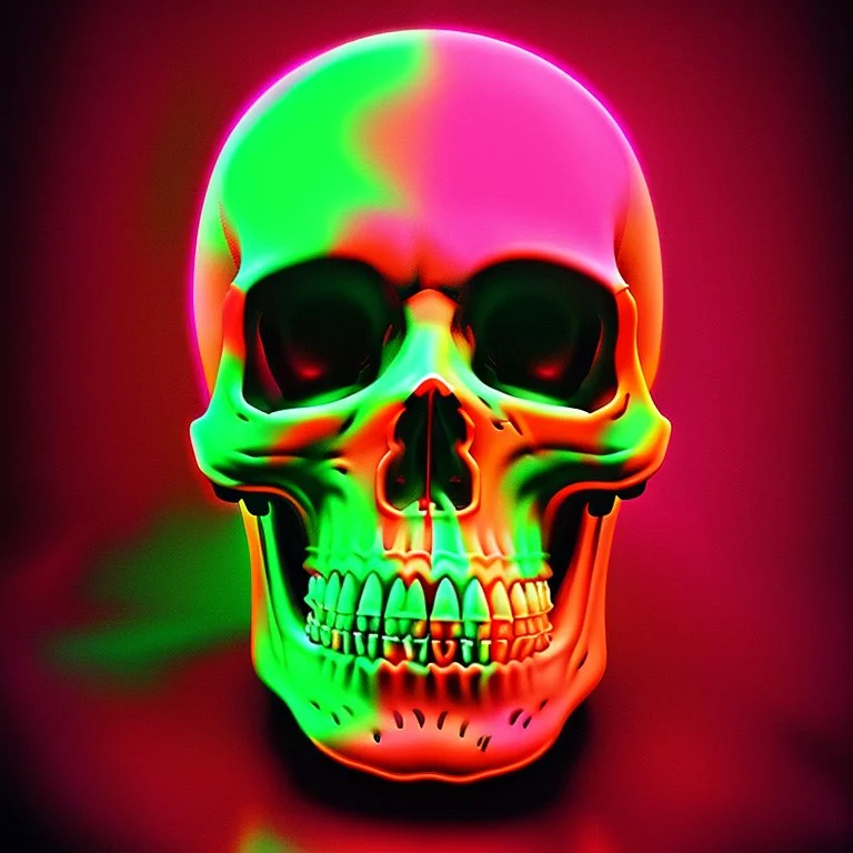 a field of 1000s of cartoonish, anatomically correct, skulls, vivid RANDOM BRIGHT neon colors, dark comedy, well lit, high detail, photorealistic, horrorcore, fun, scary, dead