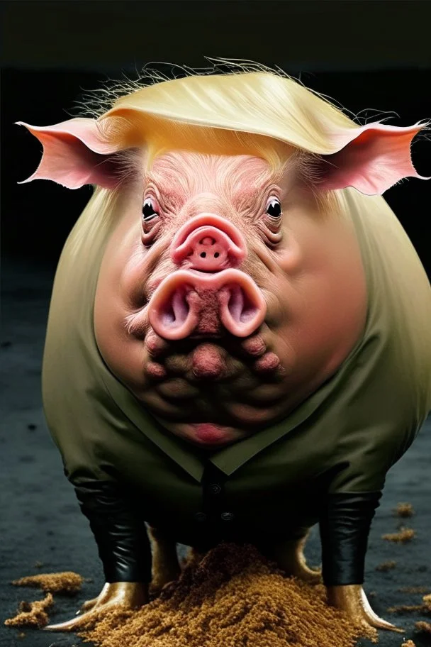 president donald trump as a pig covered in feces