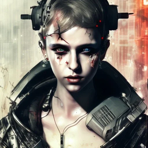 Danish Singer MØ face cyberpunk, Yoji Shinkawa, high lit,