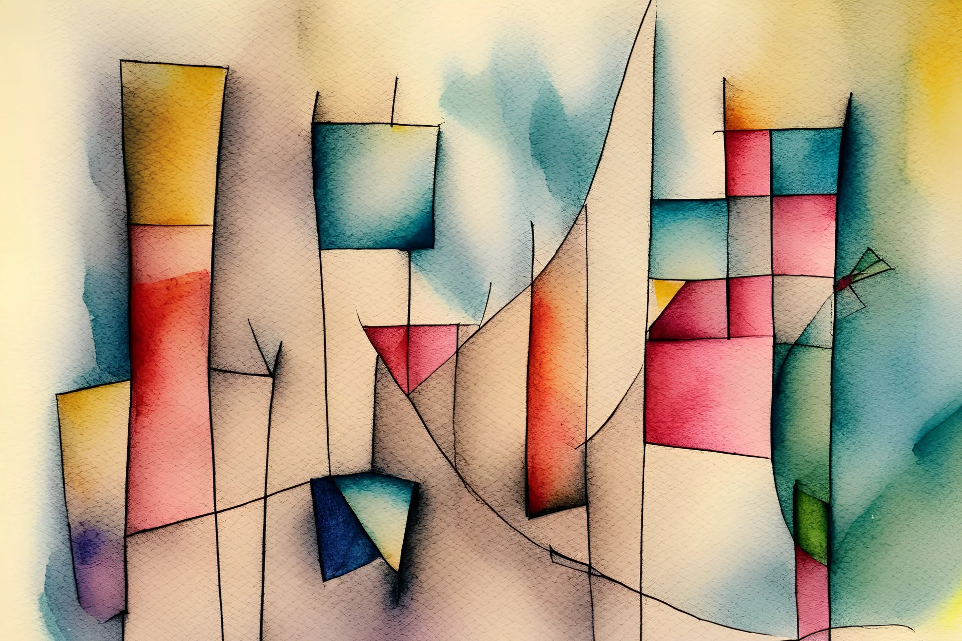 Abstract watercolour art in the style of paul klee. sketchy pencil outlines