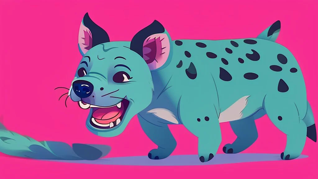 Cute chibi hyena dog chasing its own tail, cartoony, colorful, exaggerated, simplified, adorable