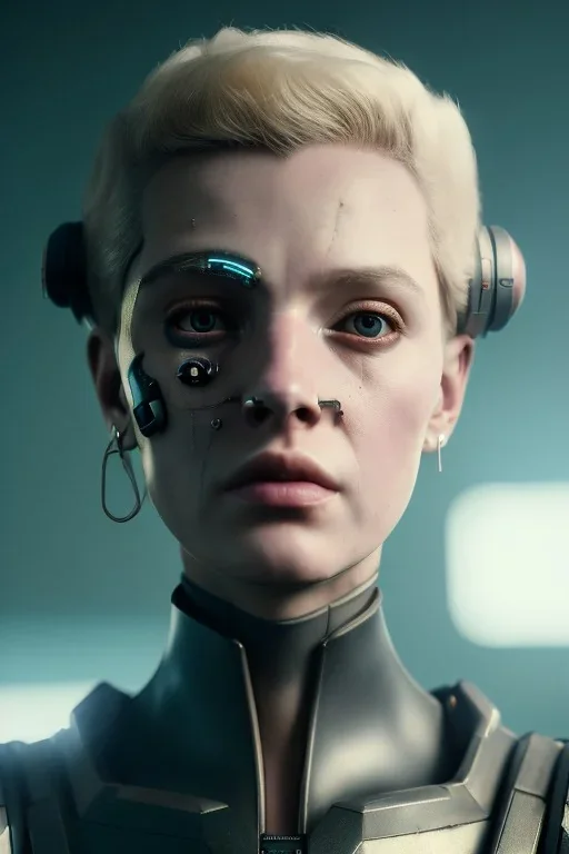 Beautiful portrait of blonde post-apocalypse cyborgs in a cyberpunk city, sci-fi fantasy style, 8k,dark