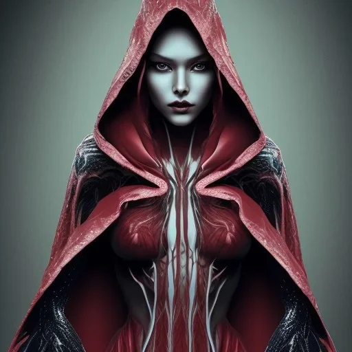 This spider woman is a fearsome sight to behold, with the body of a human woman and the head and legs of a spider. She is draped in a flowing red cloak, with a hood that covers her spider head. Her skin is covered in shimmering black scales, and her eyes glow a bright, otherworldly green. She is fast and agile, able to climb walls and ceilings with ease. She has venomous fangs and sharp claws, and she can spin webs of magical energy to ensnare her enemies. She is intelligent and cunning, and she