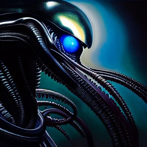 Ultra detailed fullbody Portrait in oil on canvas of Xenomorph in Alien,extremely detailed digital painting, extremely detailed face,crystal clear Big Glowing eyes, mystical colors ,perfectly centered image, perfect composition, rim light, beautiful lighting, 8k, stunning scene, raytracing, anatomically correct, in the style of robert e howard and Ken Kelley and Ohrai Noriyoshi and Simon Bisley and tomzj1 and hyeonsick choi.