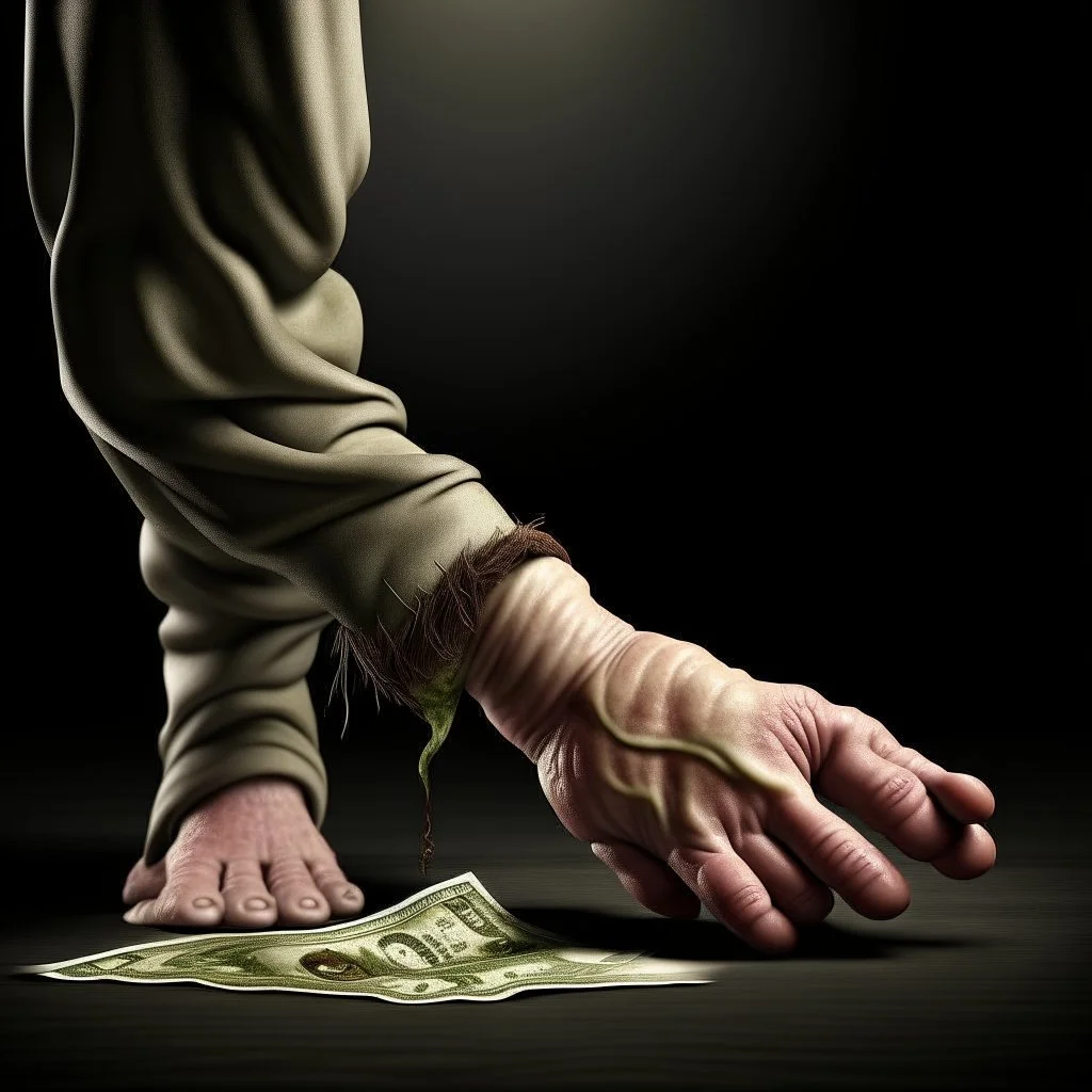 cloven foot holding money