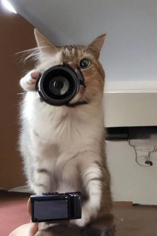 cat taking a picture with a camera