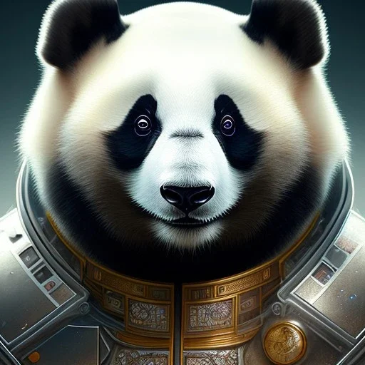  A beautiful portrait of a cyborg panda , full-scale head and shoulders portrait, 8k resolution concept art portrait by Greg Rutkowski, Artgerm, WLOP, Alphonse Mucha dynamic lighting hyperdetailed intricately detailed Splash art trending on Artstation triadic colors Unreal Engine 5 volumetric lighting Splash art fantasy"