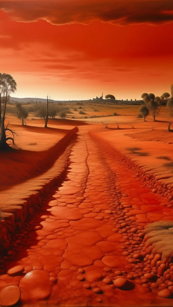 An orangish red scorched earthy grounds painted by Edward Hicks