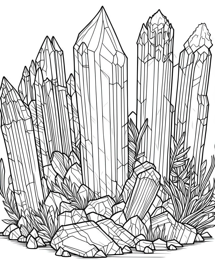 Selenite crystals coloring pages small slim line art