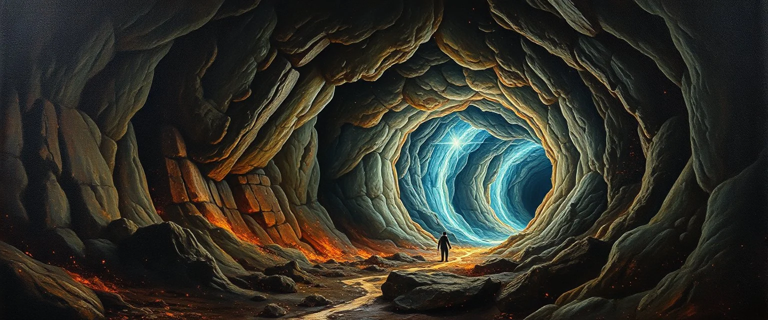 master oil painting by Rembrandt, escape route from our dimensions, hidden even to the demiurge, neon worm hole