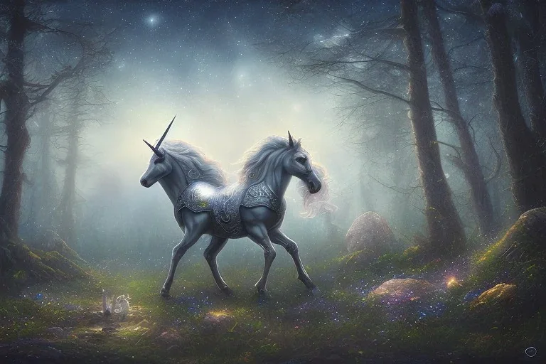 unicorn in the woods at night