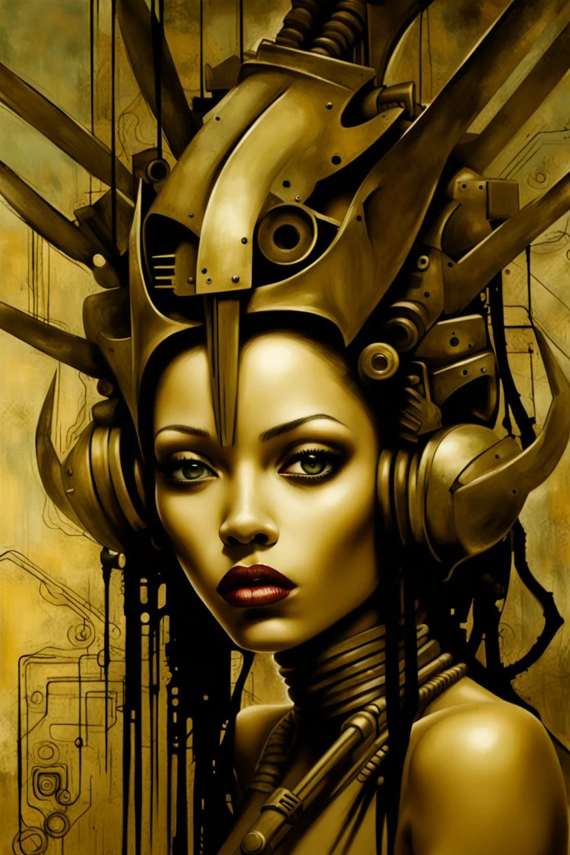 goddess of the motherboards, by Sam Mendes, by Wifredo Lam, by Brian M Viveros