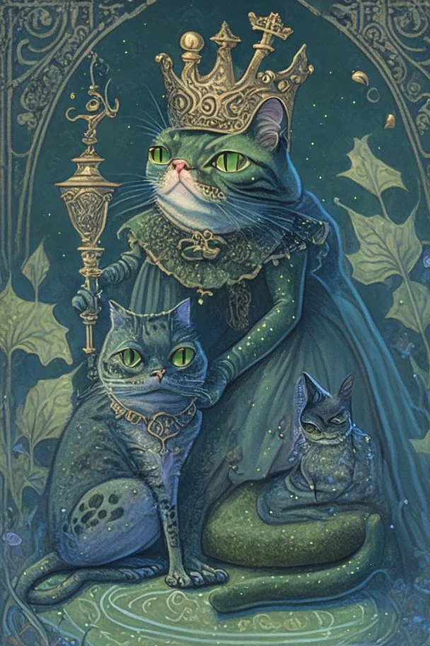 dark fantasy, intricate cover, whimsical with a cat in boots and a frog with a crown and a glass slipper