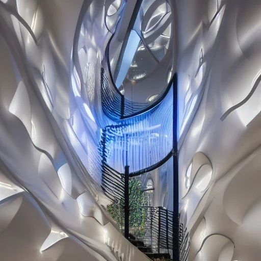 10 Grenelle, biomorphic structure, bioluminescence, centrepiece, London , interior design, Les Echos, Le Parisien, LVMH, media division, minimalist, office environment, parametric sculpture, Paris, refined details, staircase, colorful ,lights ,wiring, masterpiece of Ora Ito mixed with Asaf Hanuka