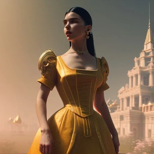 Full body, 3d render, dua lipa, 1800's women style, 1800's hair style, 1800's women clothes style, hyper realistic, octane render, unreal engine 5, 8k, palace background, uhd