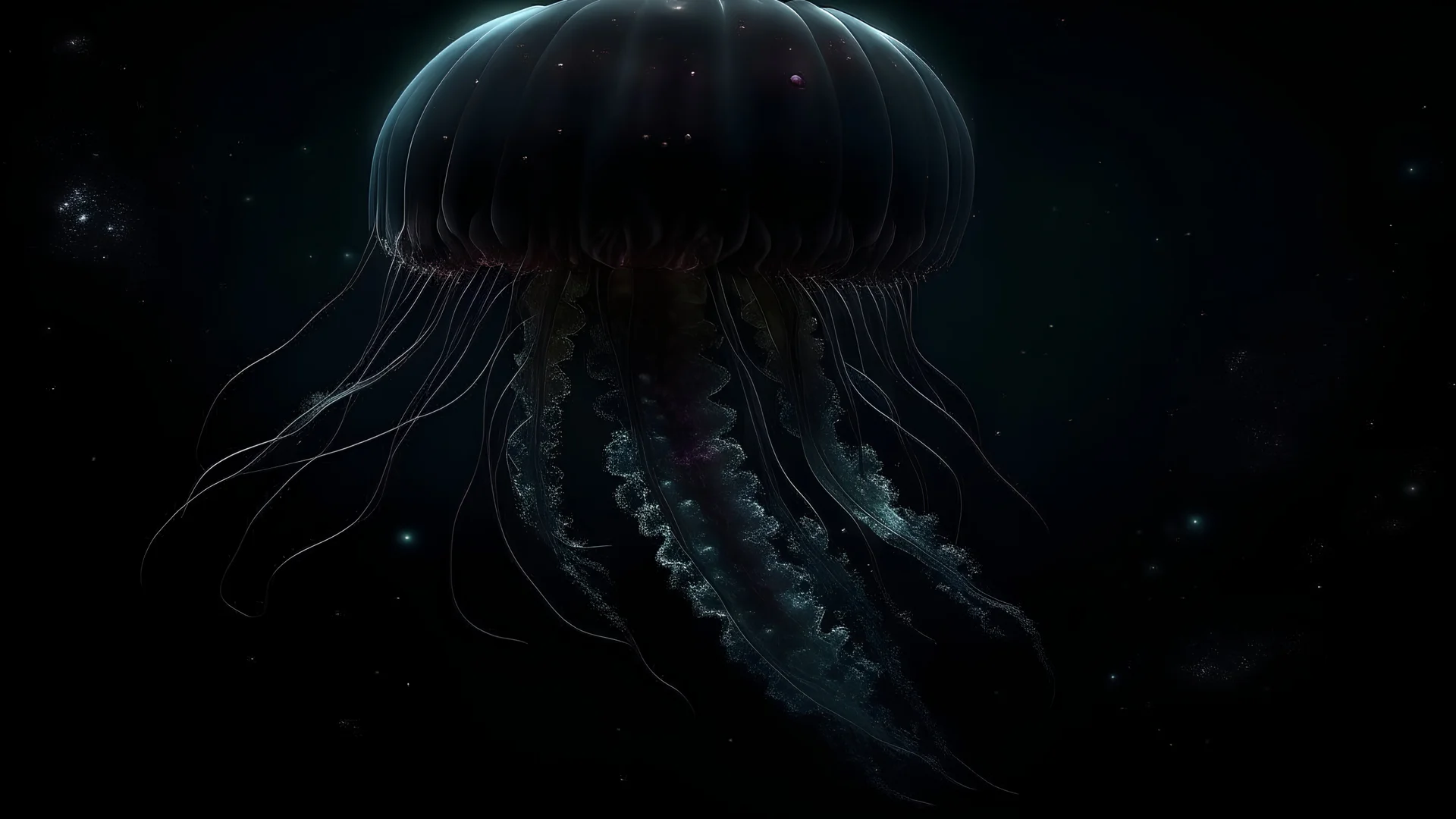 comic jellyfish, deep dark space, 4k