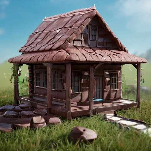 House cake chocolate waterfall made of chocolate is flowing, unreal engine