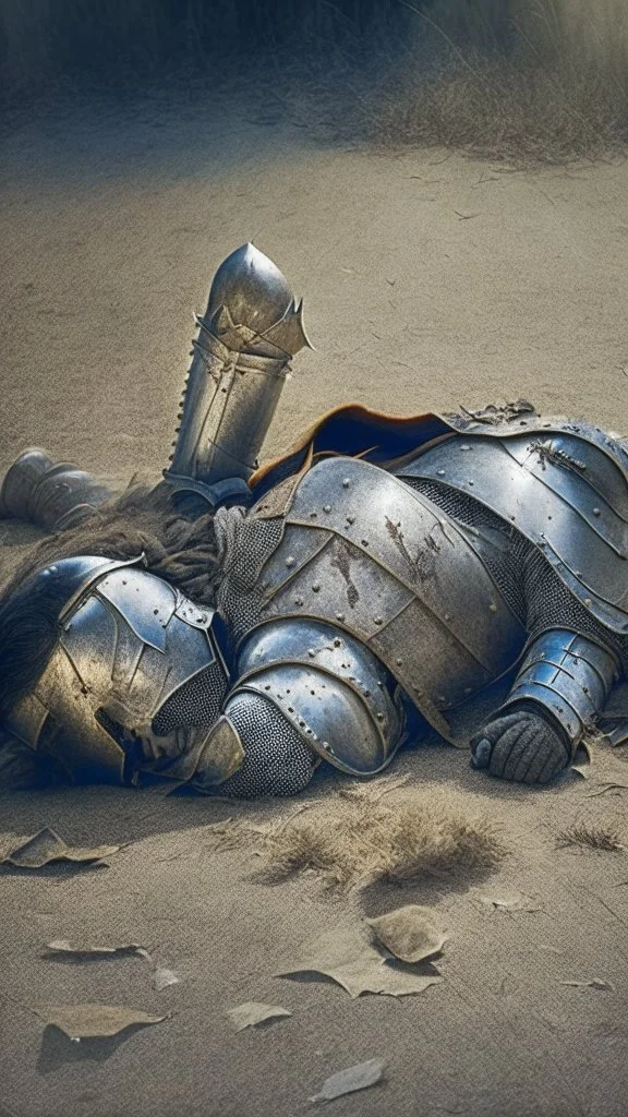 knight lying on the floor, battlefield background