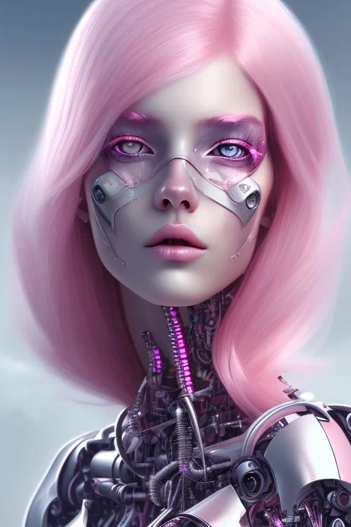 cyborg, pink hair,seven , perfekt eye, real, dream