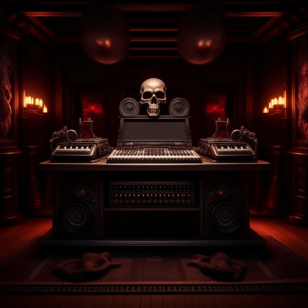 DJ of the damnded, insanely detailed DJ booth in hell, MID set, speakers and equipment made of bone, anatomically correct, add more skulls in th audience, photorealism, vray, 8k 3d https://stablecog.com/generate?o=a67b60e0-edd2-418d-9744-d1d585055d7f