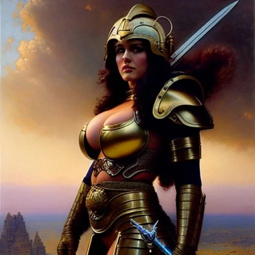 portrait ' Sexy Extra busty Power Girl naked ',ancient metal armor and Helmet ,painting by gaston bussiere, greg rutkowski, yoji shinkawa, yoshitaka amano, tsutomu nihei, donato giancola, tim hildebrandt, oil on canvas, cinematic composition, extreme detail,fit full head inside picture,16k