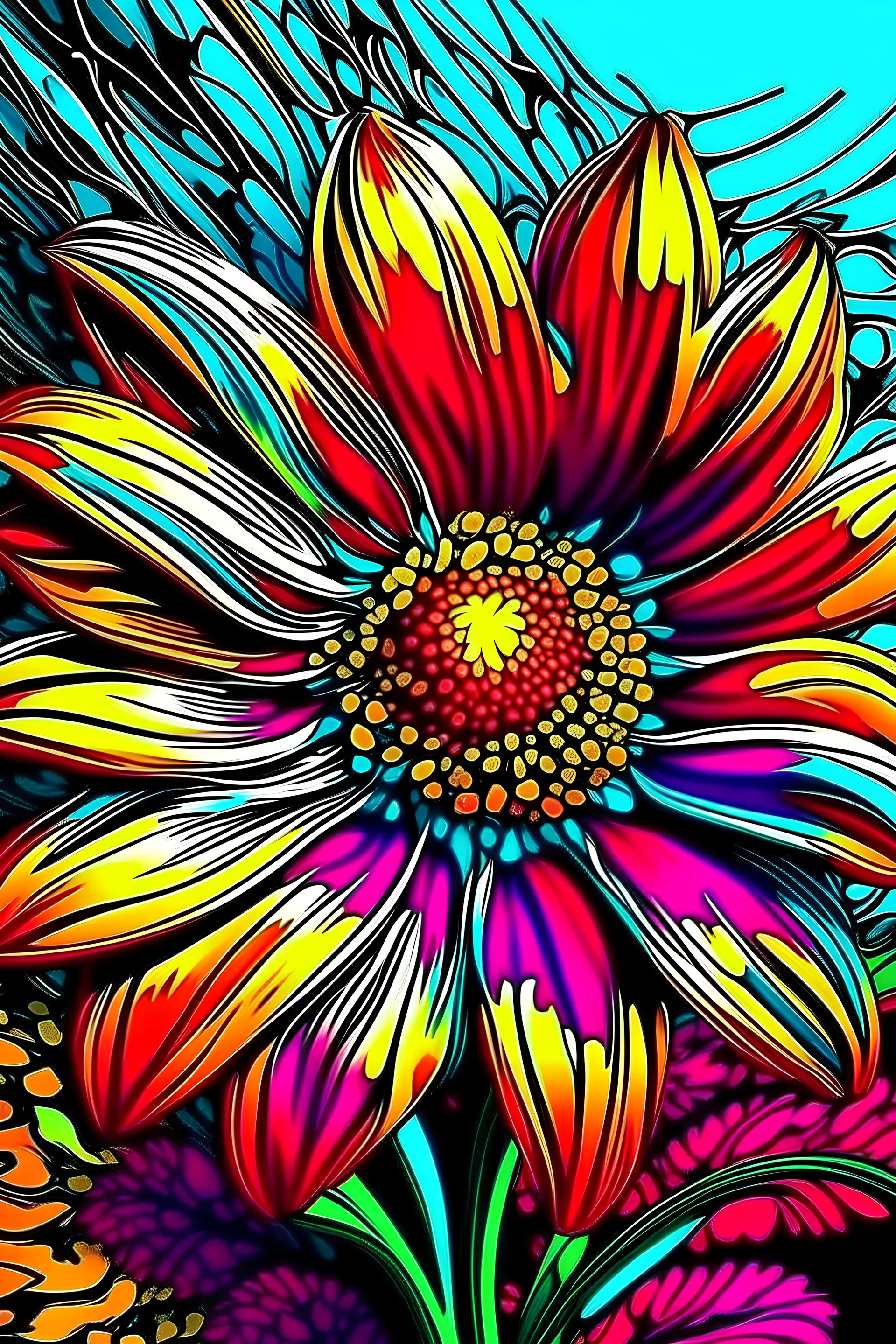 "Pop art image of a beautiful flower, amazing pop art, intricate colours, 8k resolution"