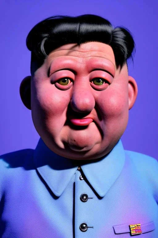 Waist up muppet Portrait, Kim Jong-un as muppet doll, black suit, photo studio, blue background, unreal engine 5, concept art, art station, god lights, ray tracing, RTX, lumen lighting, ultra detail, volumetric lighting, 3d.